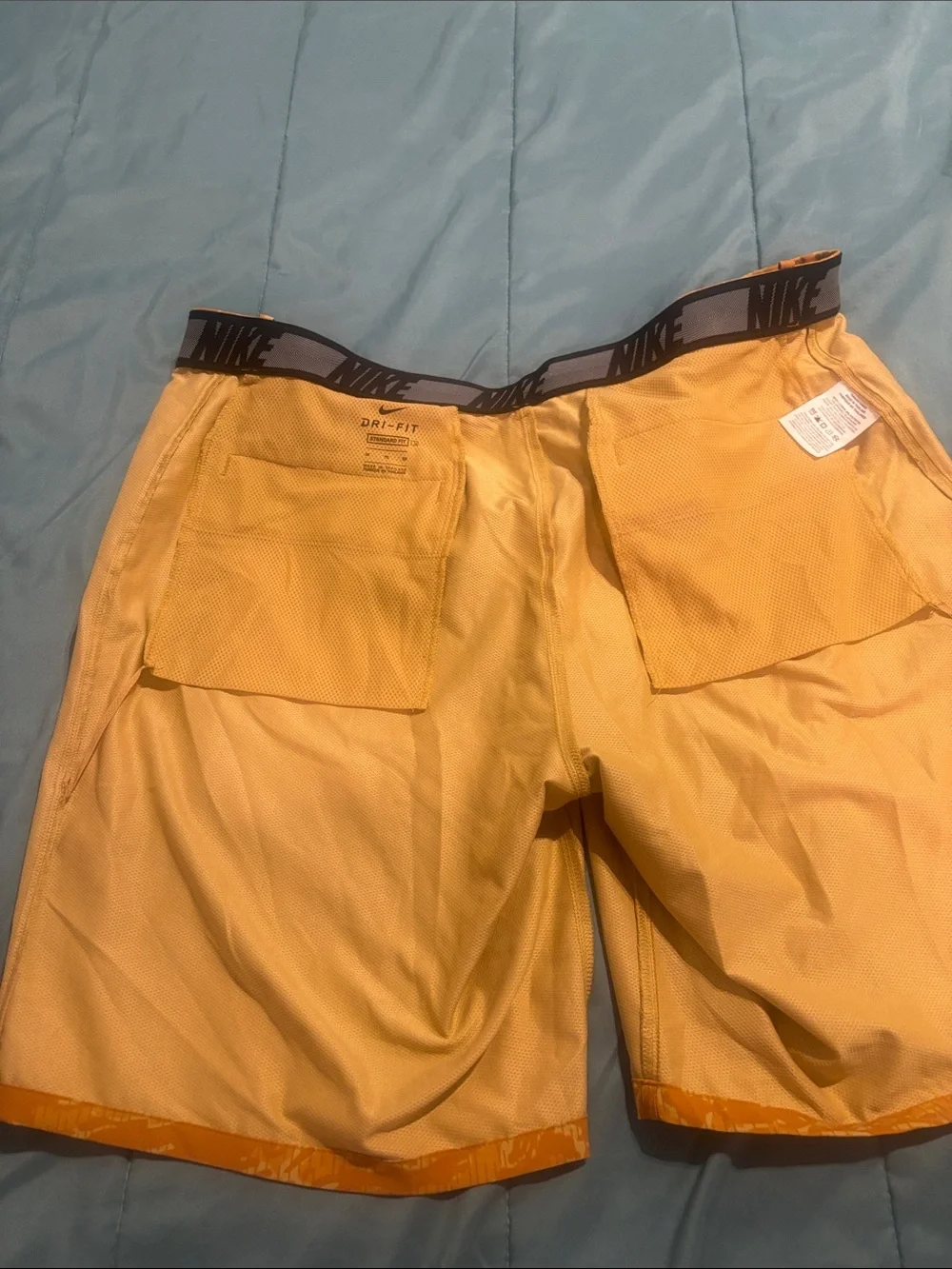 Nike Men’s Yellow Dri-FIT Athletic Shorts with Black Waistband